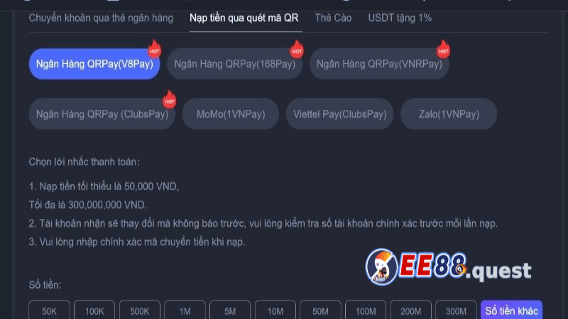Nạp tiền qua các nền tảng thanh toán trực tuyến